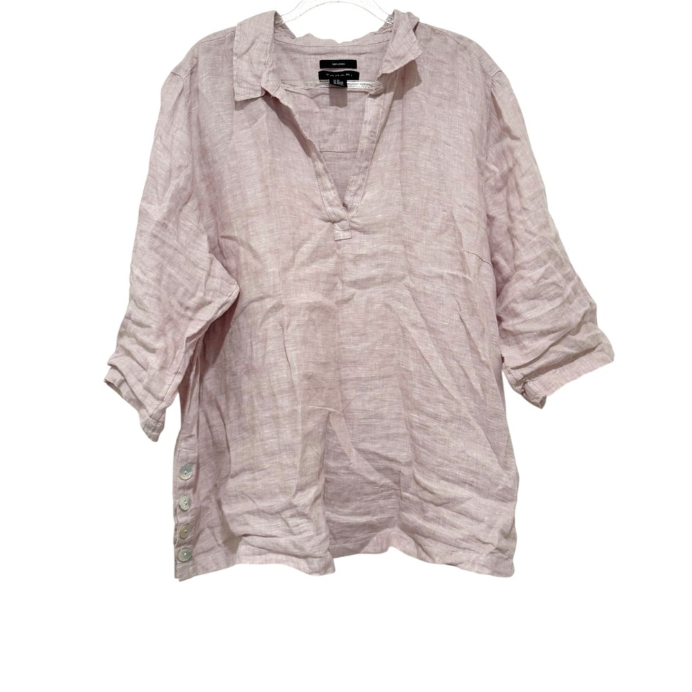Tahari 100% Linen Tunic Top in Pale Pink Plus Size 2X